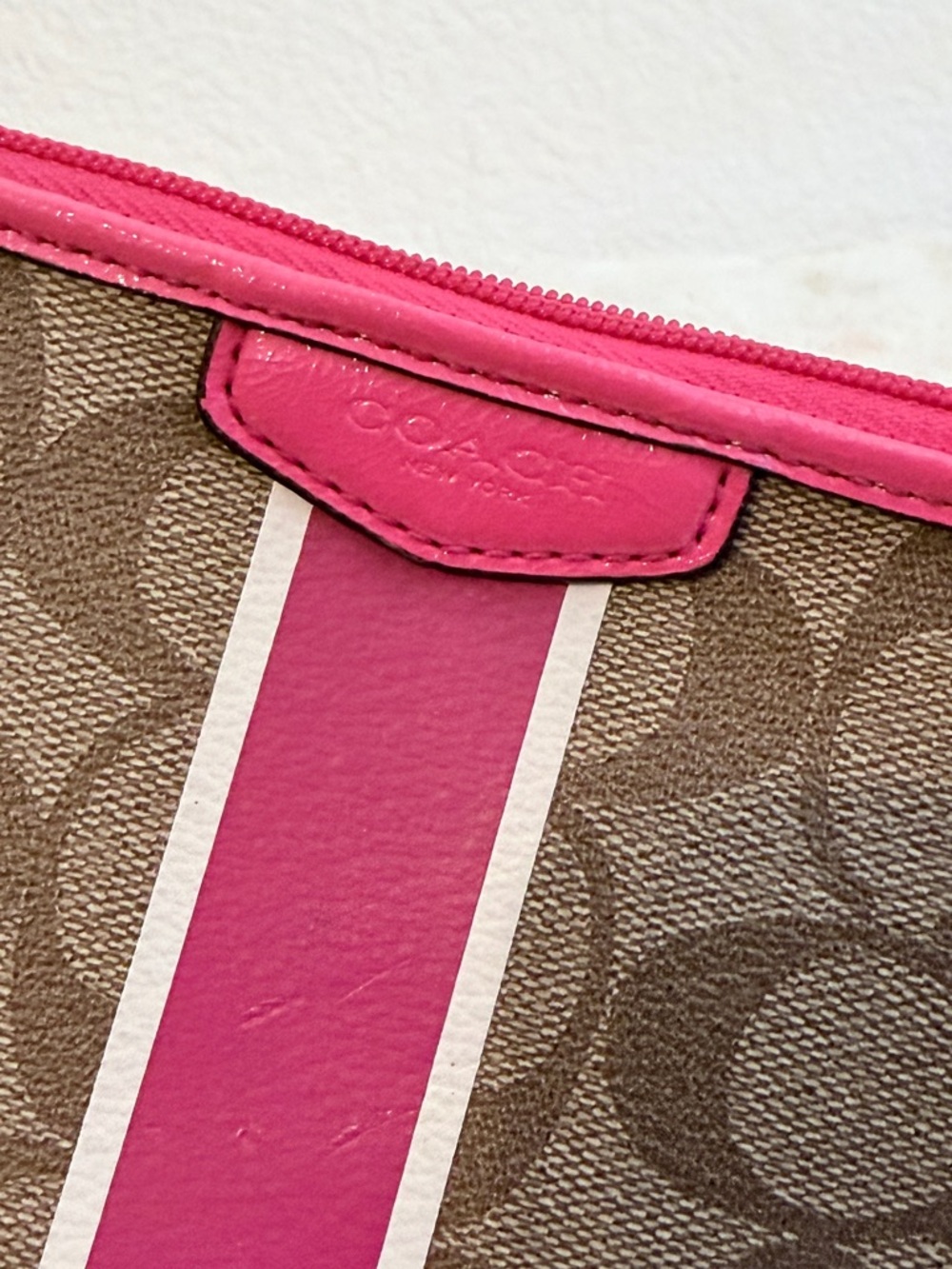 Coach Brown Signature Wristlet with Pink Stripe - Picture 8 of 12